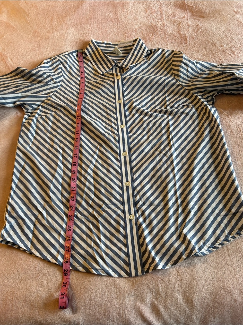 Blair blue and white striped 3/4 sleeve button down cotton blend top size L - Picture 9 of 9
